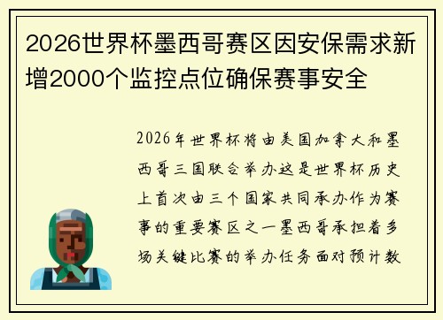 2026世界杯墨西哥赛区因安保需求新增2000个监控点位确保赛事安全